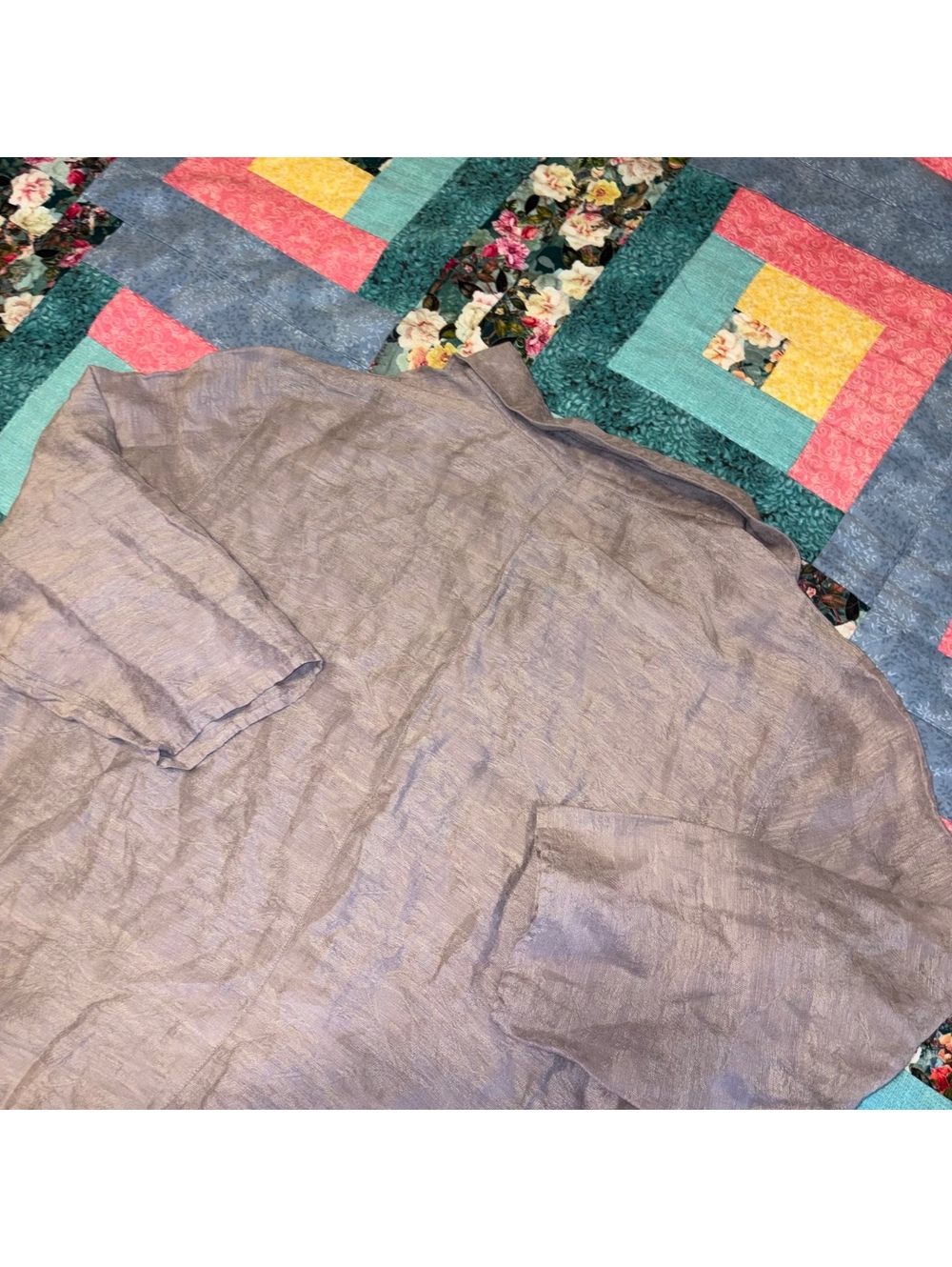 J.Jill $110 Woman’s L 60% Silk 40% Linen Blend Lavender Button-Up Shirt - Picture 5 of 8